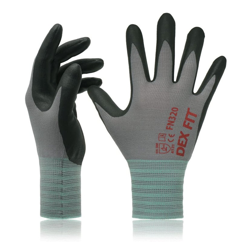 DEX FIT Premium Nylon Nitrile Work Gloves FN320, 3 Pairs, 3D-Comfort Stretchy Fit, Firm Grip, Thin & Lightweight, Durable, Breathable & Cool, Machine Washable; Grey 10 (XL) - Image 1